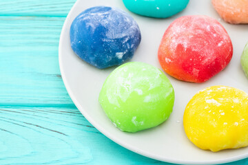 Mix of colorful mochi . Traditional japanese dessert