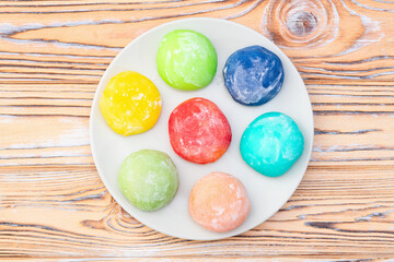 Mix of colorful mochi . Traditional japanese dessert