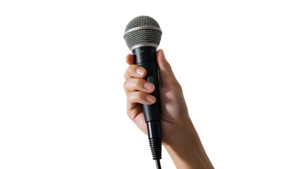 Hand with microphone on transparent background
