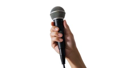 Hand with microphone on transparent background