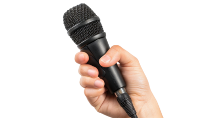 Hand with microphone on transparent background