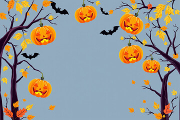 Halloween Pumpkin and Bat Decorative Frame.generative AI