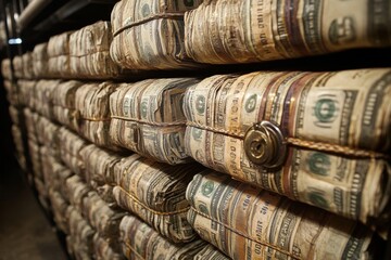 Financial Security Concept - Safe Filled with Bundles of Cash Symbolizing Secure Savings