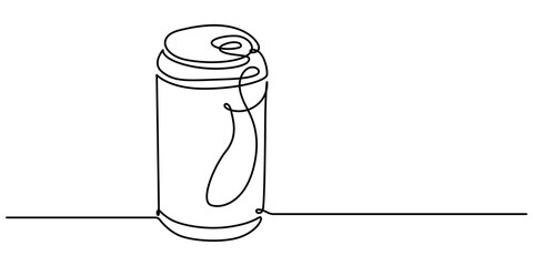 Continuous line drawing of soda aluminum can. One line of aluminum can. Soda refreshing drink concept continuous line art. Editable outline, drink can in continuous line drawing minimalist style, food