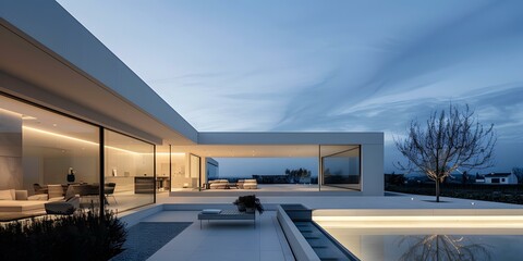 Fototapeta premium Modern Minimalist Home Architecture Design with Swimming Pool