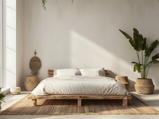 Minimalist Eco Conscious Bedroom with Sustainable Furnishings and Natural Decor for Serene Living