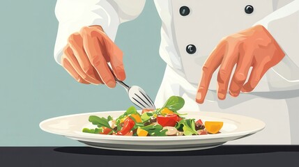 Chef Finishing a Gourmet Salad