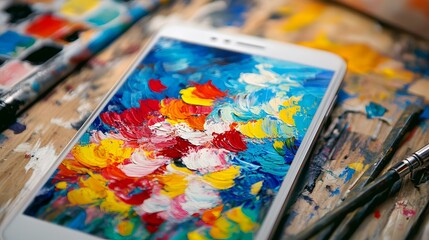 Fototapeta premium Abstract Oil Painting on Phone Screen