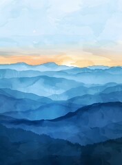 Abstract Watercolor Painting of Mountains at Sunset