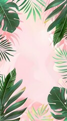 Tropical Leaves Pink Background Illustration