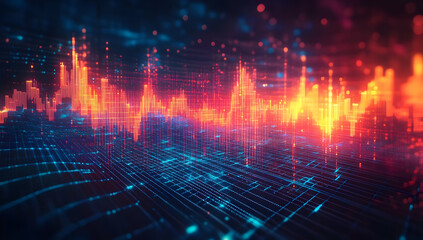 Fototapeta premium Dynamic digital sound wave visualization in vibrant colors, representing audio data and technology in a modern design.