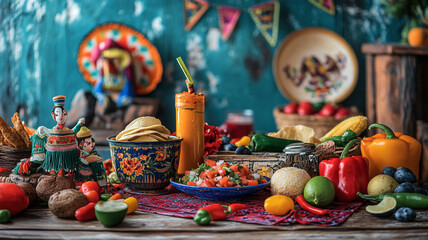 Fototapeta premium Enjoy National Taco Day with lively Mexican food and festive decorations at a fun gathering!