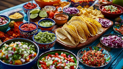 Fototapeta premium Celebrate National Taco Day with tasty tacos and fresh toppings for a festive feast!