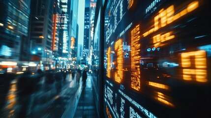 City Lights and a Digital Display in the Night