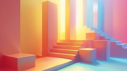 Abstract Staircase in a Colorful Room