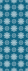 A repeating pattern of white snowflakes on a teal background, suitable for winter-themed designs or decorations.