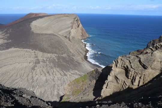 Capelo, Faial, Portugal. 02-09-2024. The coastal peninsula of Ponta dos Capelinhos and Costa Nau. Created by an eruption in 1957.