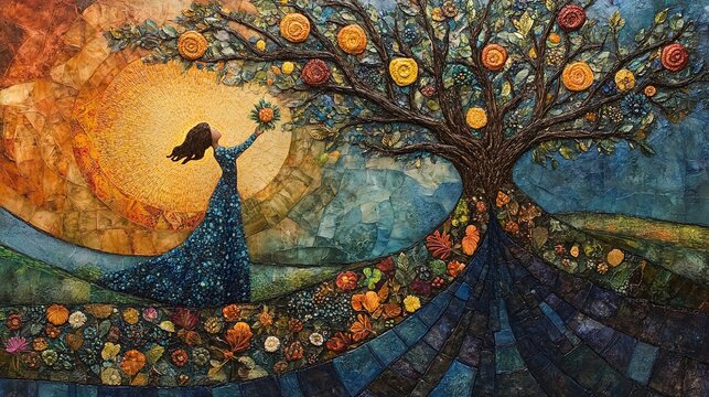 a close-up representation of the spiritual fruit bearing theme from the parable of the sower, showcasing detailed plants and fruits symbolizing the growth and teachings of faith