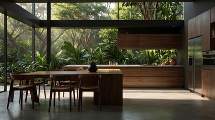 Fototapeta premium Minimalist Modern Kitchen in a Jungle