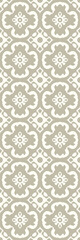 A decorative pattern featuring floral and geometric designs in neutral tones, suitable for textiles or wallpaper.