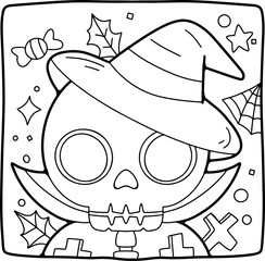 Coloring Halloween cartoon ghost cute hand drawn elements