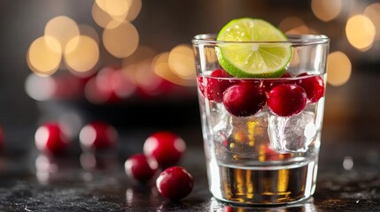 vodka shot glass flavored with cranberries and lime