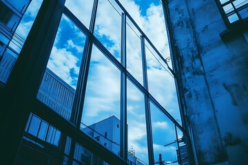 Cityscape with Reflected Sky and Clouds