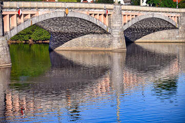 Fototapeta premium Manes bridge on Vltava river reflection in water,Prague,Czech republic