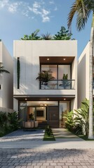 Fototapeta premium Modern Minimalist House Design with Garden and Rooftop