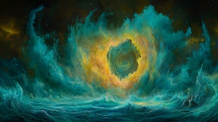 Abstract Art of Ocean with a Bright Yellow Ring
