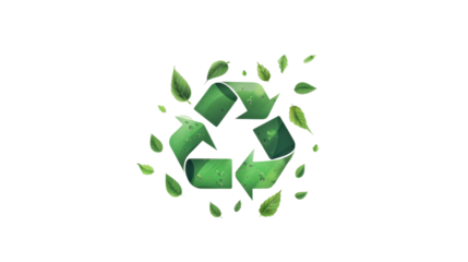 Recycle logo with leaves on transparent background