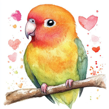 recommend clip art: cute Gold Lovebird watercolor clipart illustration isolated