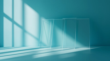 Obraz premium Transparent array of glass on a blue background
