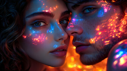 Obraz premium They gaze at each other under bright lights.