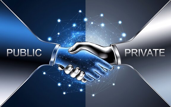 Private-public partnership agreeement, two men shaking hands in partnership