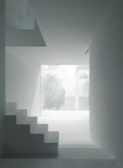 Obraz premium Minimalist Interior Design with a View of a Snowy Landscape