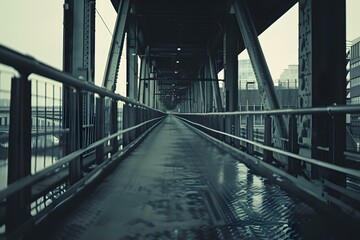 Walkway Underneath the Bridge with Steel Structure