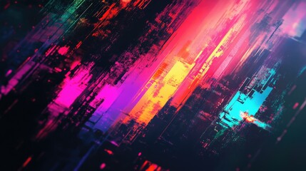 Dynamic abstract background with colorful digital glitches, creating an energetic and vibrant visual experience.