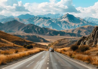 Fototapeta premium Asphalt Road Leading Through Mountains