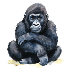 cute Gorilla watercolor clipart illustration isolated