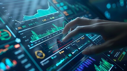 Obraz premium AI Powered Financial Forecasting and Analytics on Futuristic Digital Dashboard