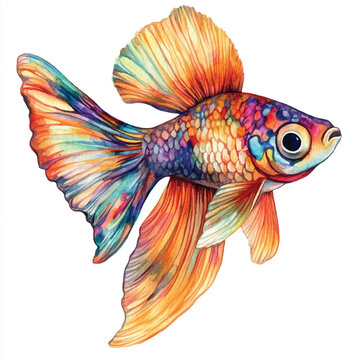 recommend clip art: cute Guppy fish  watercolor clipart illustration isolated