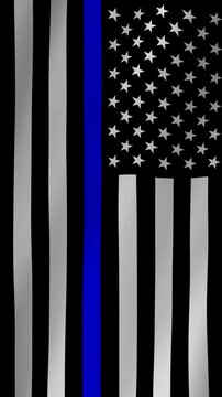 Vertical Thin Blue Line American Flag footage video waving in wind, Vertical Flag of Thin Blue Line American waving animation