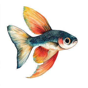 recommend clip art: cute Guppy fish  watercolor clipart illustration isolated