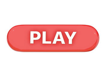 Play red button 3d on png transparent background.
