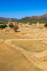 Ruins of the monastery, the town, and the ancient medieval walls of Roses, Spain, inside the citadel