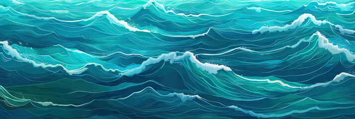 Obraz premium Turquoise Ocean Waves: A calming seascape featuring gentle ocean waves in shades of blue and green, perfect for spas or wellness centers.
