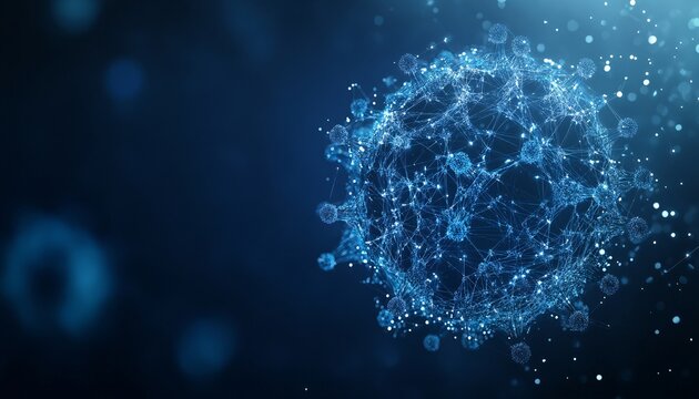 A luminous depiction of a virus structure enhanced by advanced nanotechnology, showcasing the intersection of biology and cutting-edge technology. Nano Technology.