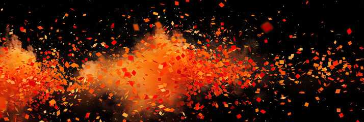 Orange Burst Bursts: A burst of orange confetti exploding against a black background, creating a striking visual for events or promotional materials.