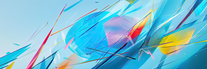 Obraz premium Dynamic Geometry: Vivid abstract shapes and lines dance across a soft blue background, evoking a sense of modernity and creativity.
